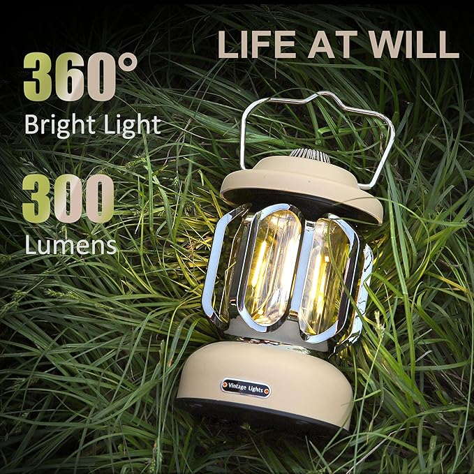 Rechargeable LED Camping Lanterns, Vintage Camping Lights Battery Operated, Portable Retro Metal Glamping Lights for Hiking, Hurricane, Decoration, Power outages, White, 1 Pack