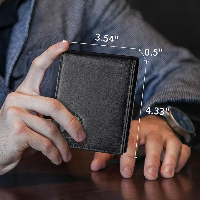 Mens Wallet with AirTag Holder, Genuine Leather Bifold RFID Blocking Wallet for Men - 2 ID Window 13 Cards Holders 1 Gift Box, AirTag Not Included