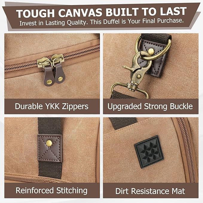 THYWD Canvas Duffle Bag for Travel Men and Women, 55L Expandable Large Overnight Weekender Luggage Bag, Vintage Carry on Bags for Airplanes, Travel, Hospital Labor Delivery, Camping, Gym