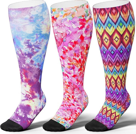 LEVSOX Plus Size Compression Socks for Women Men Wide Calf Extra Large 15-20 mmHg Knee High Sock for Nurses Pregnant Travel