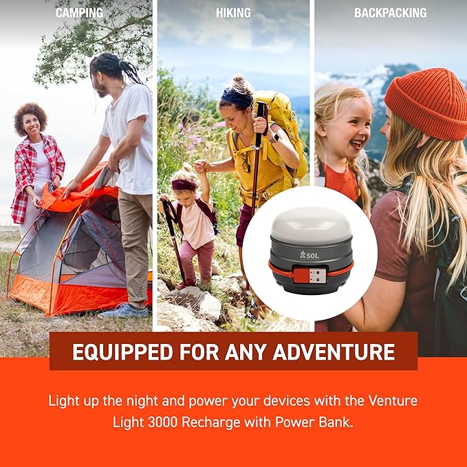 S.O.L. Venture 3000 Rechargeable LED Camping Light with Power Bank