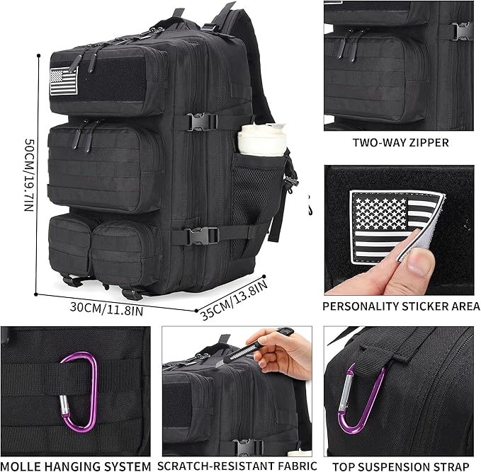 55L Tactical Backpack Heavy Duty Military Rucksack Molle Backpack 3 Day Assault Pack for Work Outdoors