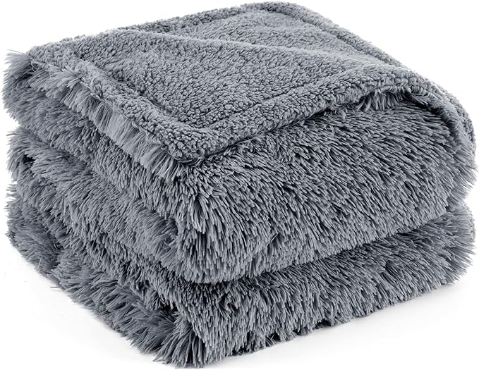 Bedsure Waterproof Dog Blankets for Large Dogs - Cat Blanket for Bed Couch Protector Washable Long Faux Fur, Calming Soft Reversible Throw Furniture Protection for Puppy Pet, 60"x80", Grey