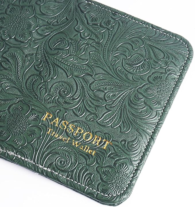 lizimandu Passport Holder with Airtag Slot, Airtag Passport Wallet for Men Women, Slim Leather Passport Holder Case Family for Travel Anti-Lost(1-Carved Grren)