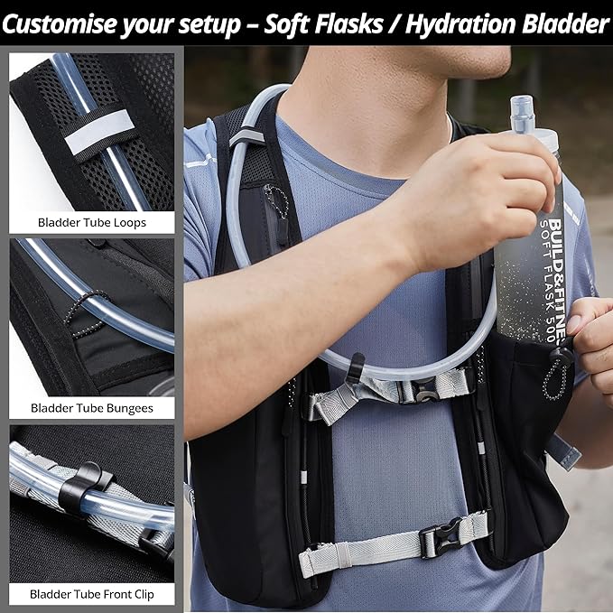 Running Hydration Vest for Women and Men. Reflective, 8 Pocket, Quick Dry, Water-Resistant, Breathable, Adjustable Backpack for Runs, Hiking, Cycling, Trails, Marathons