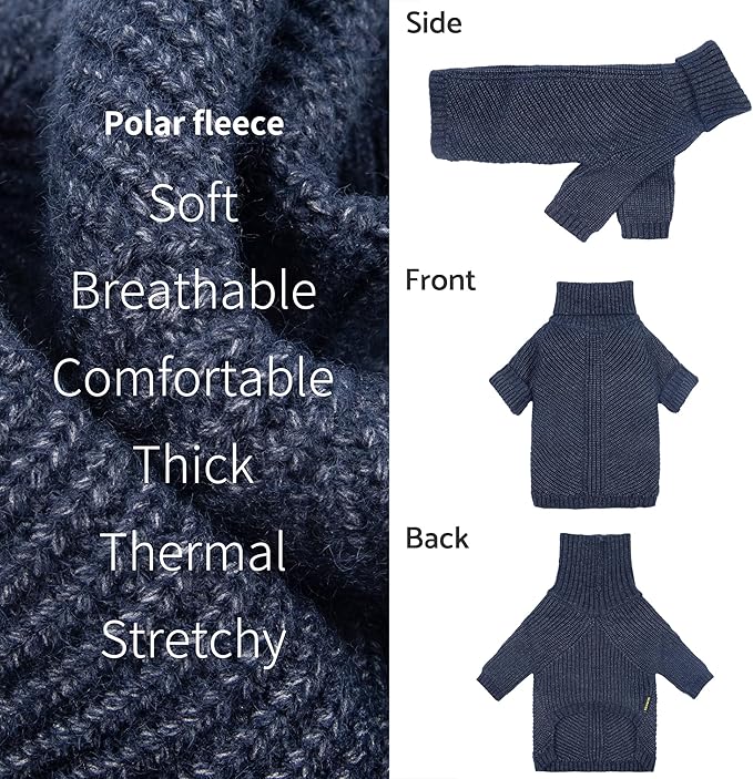 Fitwarm Turtleneck Knit Dog Sweater, Thermal Dog Winter Clothes for Small Dogs Boy Girl, Cozy Sweaters for Dogs, Doggy Pullover Jumper, Pet Outfit, Heather Navy Blue, XL