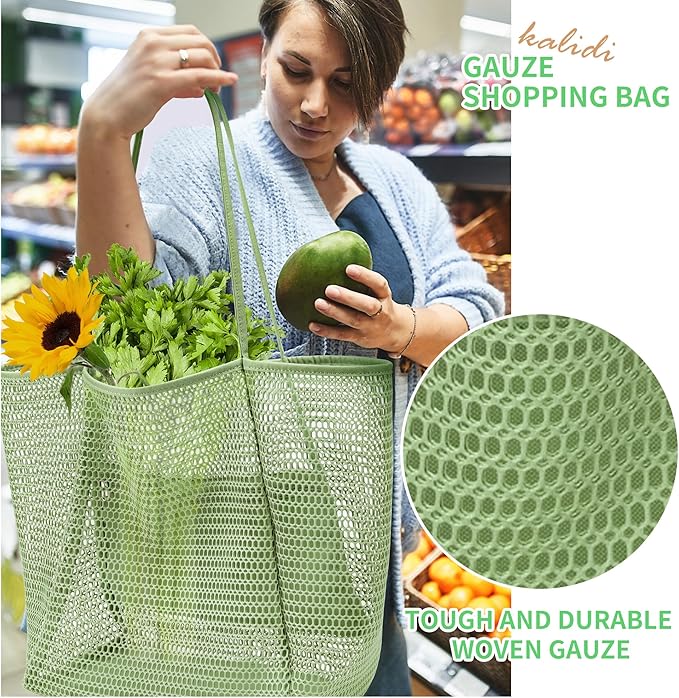 KALIDI BeachNylon Mesh Tote Bag, Casual Tote Bag Hobo Women Foldable MAX 23L Shoulder Bag For Beach Picnic Vacation