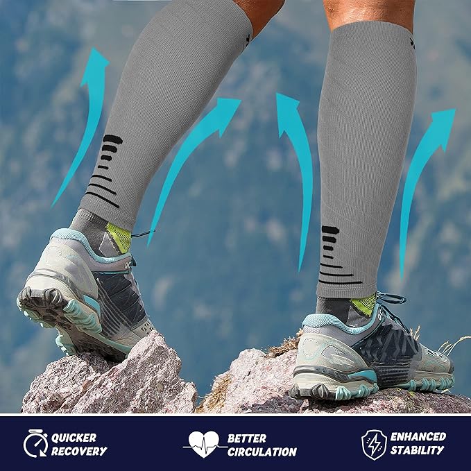 Thoxcare Calf Compression Sleeve for Men Women (1 Pair), Leg Support Footless Compression Socks for Running - Shin Splint Varicose Veins Swelling & Pain Relief, Gray/Black, Medium