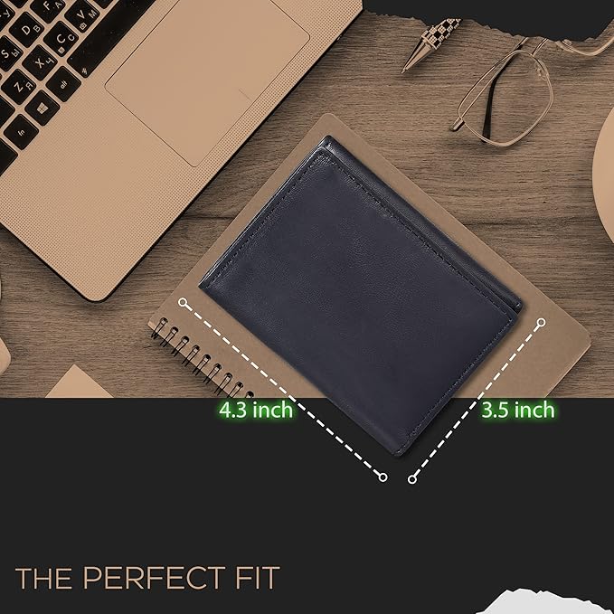 Tri fold Leather Wallet for Men with RFID | Slim Wallets for Men with 1 ID and 6 Credit card slots | Front Pocket Minimalist
