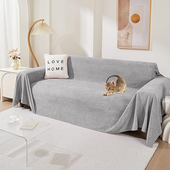 MEETSKY Couch Covers for 3 Cushion Couch Sofa, Washable Sectional Couch Covers L Shape Sofa Cover Soft Slipcovers Couch Furniture Protector for Pets Dogs Kids, 91" x 118", Light Grey