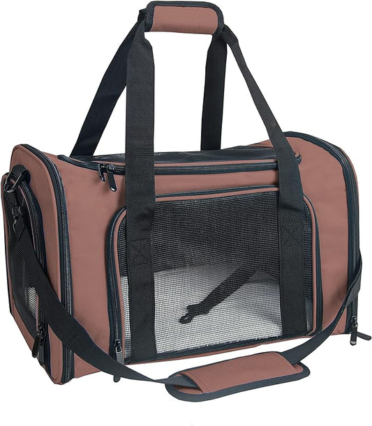 Soft Sided Carrier for Small Medium Cats Dogs,TSA Airline Approved Collapsible Travel Pet Carrier (Medium, Brown)