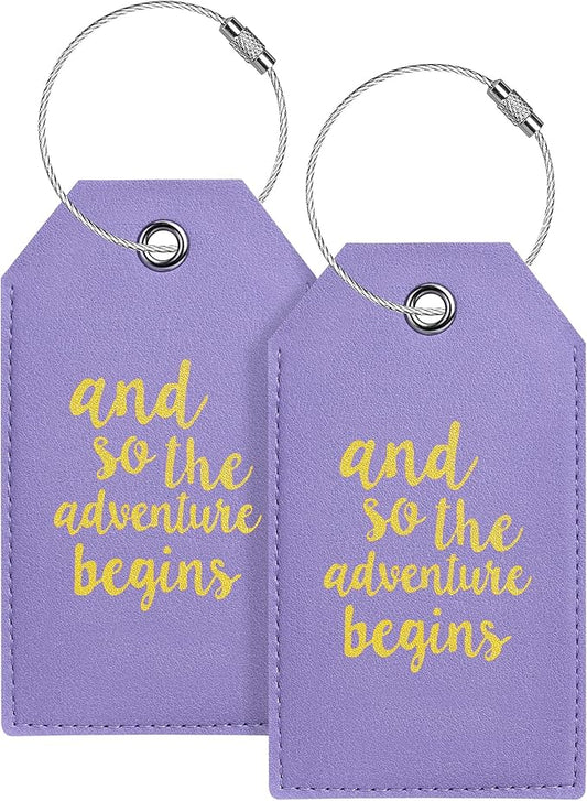 Luggage Tag & Initial Baggage Tags for Suitcases Leather Bag Tags for Backpacks Handbag School Instrument with Name ID Label Travel Essentials, Unique Fun Purple Personalized Luggage Tags 2 Pack