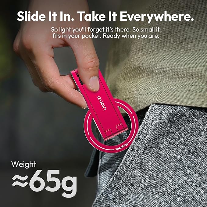 ULANZI MA60 Magnetic Phone Tripod Stand for iPhone - Aluminium Smartphone Mini Tripod Pocket Cell Phone Stand Strong Magnet Quick Mount Compatible with iPhone 16 15 14 13 14 Series, Red