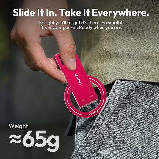 ULANZI MA60 Magnetic Phone Tripod Stand for iPhone - Aluminium Smartphone Mini Tripod Pocket Cell Phone Stand Strong Magnet Quick Mount Compatible with iPhone 16 15 14 13 14 Series, Red