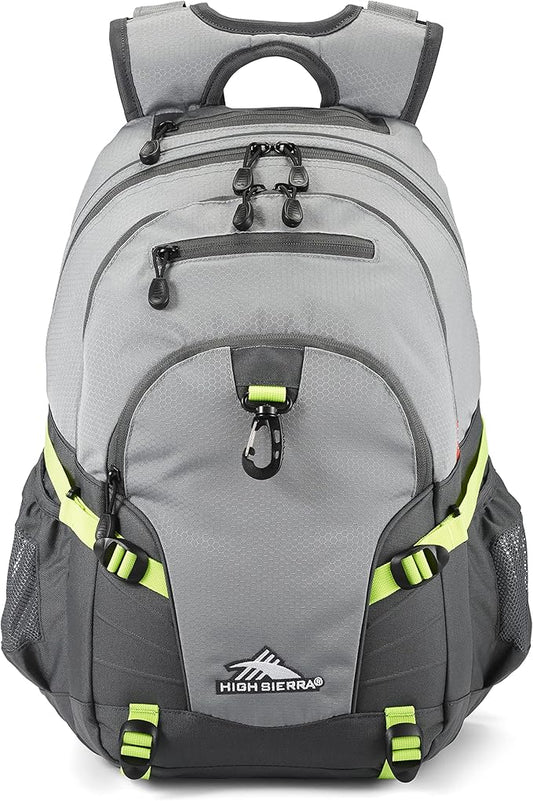 High Sierra Loop Backpack, Travel, or Work Bookbag with tablet sleeve, One Size, Steel Grey/Mercury/Neon Green
