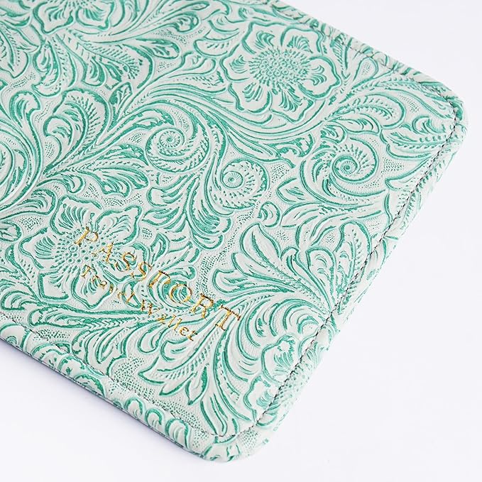 lizimandu Passport Holder with Airtag Slot, Airtag Passport Wallet for Men Women, Slim Leather Passport Holder Case Family for Travel Anti-Lost(1-Carved Green2)