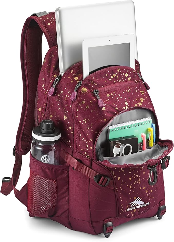 High Sierra Loop Backpack, Travel, or Work Bookbag with tablet sleeve, One Size, Copper Splatter/Maroon