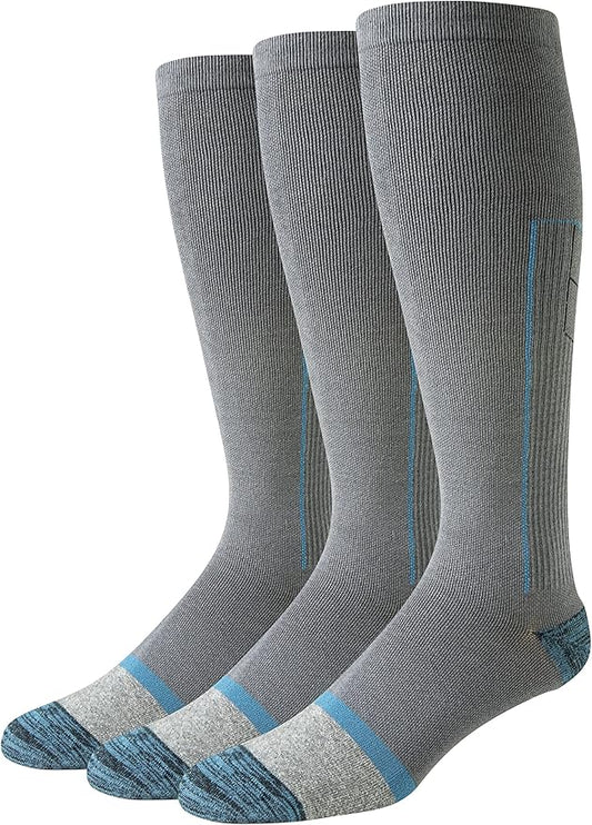 Amazon Essentials Men's Knee High Graduated Compression Socks, Over The Calf, Support for Legs and Travel, 3 Pairs
