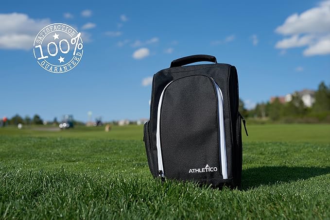 Athletico Golf Shoe Bag - Zippered Shoe Carrier Bags With Ventilation & Outside Pocket for Socks, Tees, etc. Perfect Storage (Black)