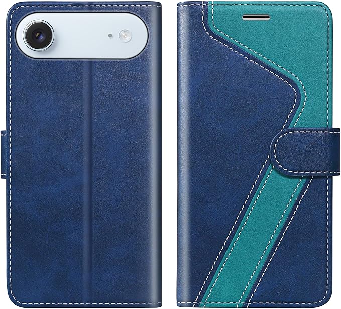 CIVICASE for iPhone 17 Air Wallet Case,PU Leather Flip Case RFID Blocking Credit Card Holder Folio Magnetic Stand TPU Shockproof Cover Compatible with iPhone 17 Air, Blue Green