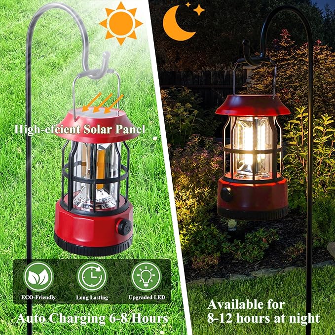 TRIROCKS Set of 4 LED Solar Camping Lantern Dimmable Rechargeable Lantern IPX3 Water-Resistant Portable Emergency Lights Outdoor Camping Lights for Camping Home Power Outage Hurricane Hiking (Red)