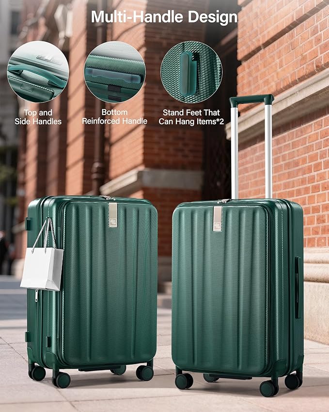 Hanke 24 Inch Expandable Luggage Top Opening Checked Bag Luggage Hard Shell Suitcases with Wheels Lightweight Travel Luggage Medium Suitcase with Lock for Woman Men-Blackish Green