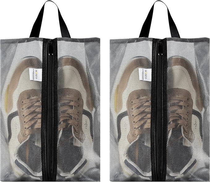 VUSIGN Travel Shoe Bag, Water-Resistant Shoe Pouch for Gym and Sport, Odor-Resistant Soccer Cleats Bag (Gray, 2-Pack)