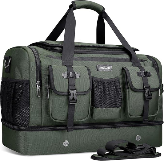 WITZMAN Duffle Bag for Men Large Carry On Travel Mens Weekender Overnight Bags with Shoes Compartment for Sports Gym(B723 Army Green)