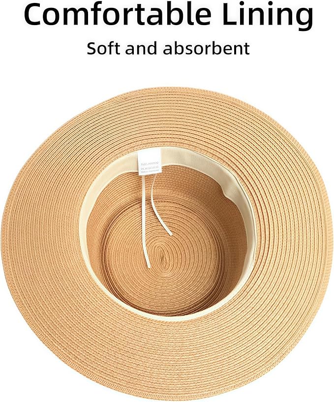 Sun Hat - Foldable Straw Beach Sun Hat for Women UPF40+,Beige Strap Khaki