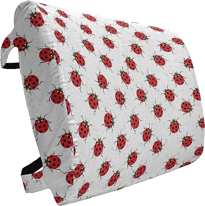 Ambesonne Cartoon Lumbar Back Support Pillow, Repetitive Ladybugs Pattern of Dotted Marked Animal Theme Funny Cartoonish Print, High Density Foam for Office Chairs Car Seats, 14" x 13", White and Red