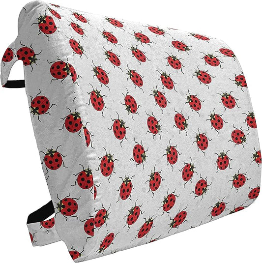 Ambesonne Cartoon Lumbar Back Support Pillow, Repetitive Ladybugs Pattern of Dotted Marked Animal Theme Funny Cartoonish Print, High Density Foam for Office Chairs Car Seats, 14" x 13", White and Red