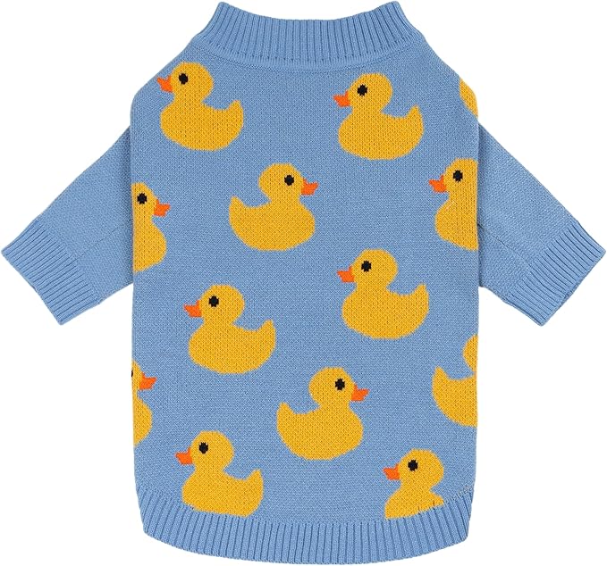 Fitwarm Funny Duck Dog Sweater, Thermal Dog Winter Clothes for Small Dogs Boy Girl, Pet Outfit, Blue, Yellow, Medium
