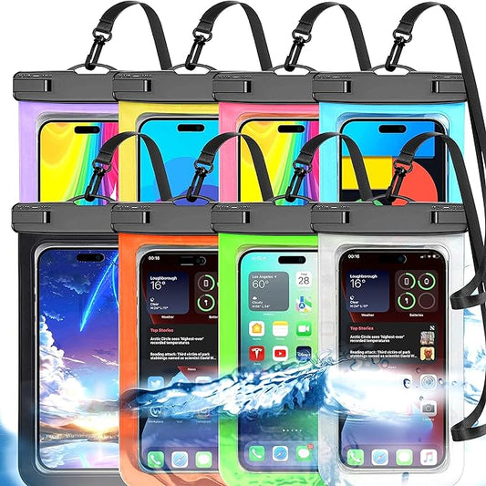 Up to 8.3" 8 Pack Multicolor Universal Waterproof Phone Pouch, Large Phone Waterproof Case Dry Bag, Protection Level: IP68, Outdoor Sports for Apple iPhone,Samsung,and More, Multicolor 8 Pack