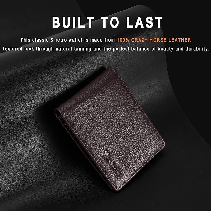 Travelambo Genuine Leather Wallet for Men with Gift Box - Handmade Bifold Stylish - Mens Wallets Rfid Blocking with 2 ID Windows