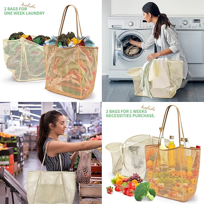 KALIDI BeachNylon Mesh Tote Bag, Casual Tote Bag Hobo Women Foldable MAX 23L Shoulder Bag For Beach Picnic Vacation