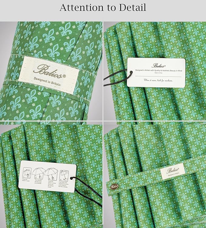 Balios Travel Folding Umbrella with Real Wood Handle Auto Open Close Vented Windproof Canopy - Designed in UK