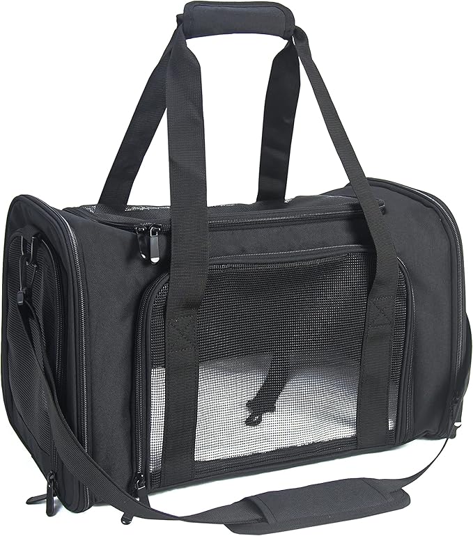 Soft Sided Carrier for Small Medium Cats Dogs,TSA Airline Approved Collapsible Travel Pet Carrier Medium Black
