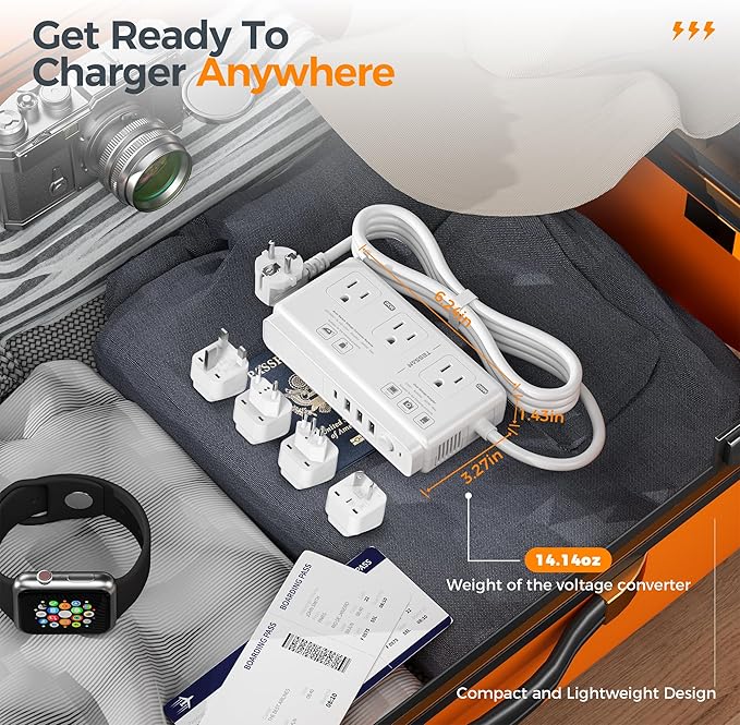 220V to 110V Voltage Converter, TESSAN Universal Travel Adapter with 4 USB Charger (1 USB C), 3 AC Sockets and EU/UK/AU/IT Plug Power Adaptor, Step Down Transformer Outlet Converters for International