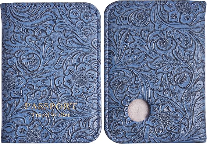lizimandu Passport Holder with Airtag Slot, Airtag Passport Wallet for Men Women, Slim Leather Passport Holder Case Family for Travel Anti-Lost(1-Carved Blue)