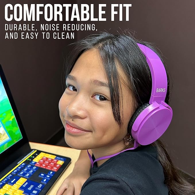 Barks Classroom Headphones (10 Pack, Mixed Colors) - On-Ear Premium Student Bulk Headphones: Perfect for Kids K-12, Schools & Class Sets (Colorful, Durable, Noise Reducing, Comfortable, Easy-to-Clean)