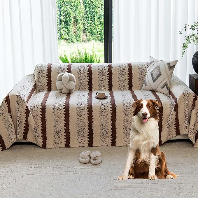 Sherpa Fleece Couch Cover for 3 Cushion Sofa, Brown, 71" x 134" - Pet Proof Sofa Covers Heavy Duty Scratch Resistant Pet Friendly Furniture Cover - Easy Install, Machine Washable