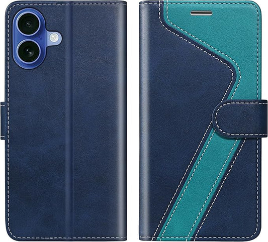 CIVICASE for iPhone 16 Wallet Case,PU Leather Flip Case RFID Blocking Credit Card Holder Folio Magnetic Stand TPU Shockproof Cover Compatible with iPhone 16, Blue Green