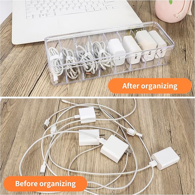 4pcs, Cord Storage Organizer, with 40 Straps, Cable Storage Organizer, Charger Organizer, Cord Organizer Box, Charging Cord Organizer, Cord Organizer Storage, Transparent Plastic Box with Lid