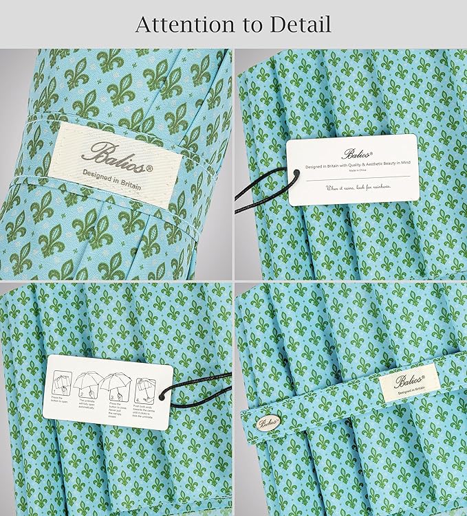 Balios Travel Folding Umbrella with Real Wood Handle Auto Open Close Vented Windproof Canopy - Designed in UK