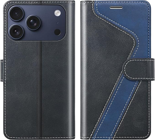 CIVICASE for iPhone 17 Pro Max Wallet Case,PU Leather Flip Case RFID Blocking Credit Card Holder Folio Magnetic Stand TPU Shockproof Cover Compatible with iPhone 17 Pro Max, Black Blue
