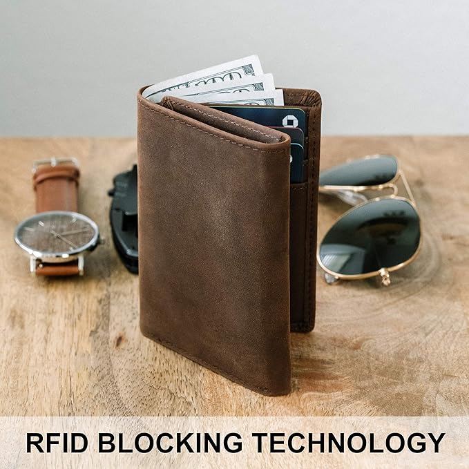 Top Grain Leather Trifold Wallet for Men | Ultra Strong Stitching | Handcrafted Argentinian Leather | RFID Blocking | Extra Capacity Trifold Wallet |Thin and Sophisticated Tri-Fold Design