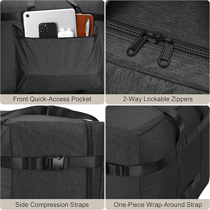 SUNUP Large Duffle Bag for Travel, 80L Foldable Travel Duffel Bag for Men Women, Waterproof Carry On Overnight Weekender Moving Storage Bags, Black