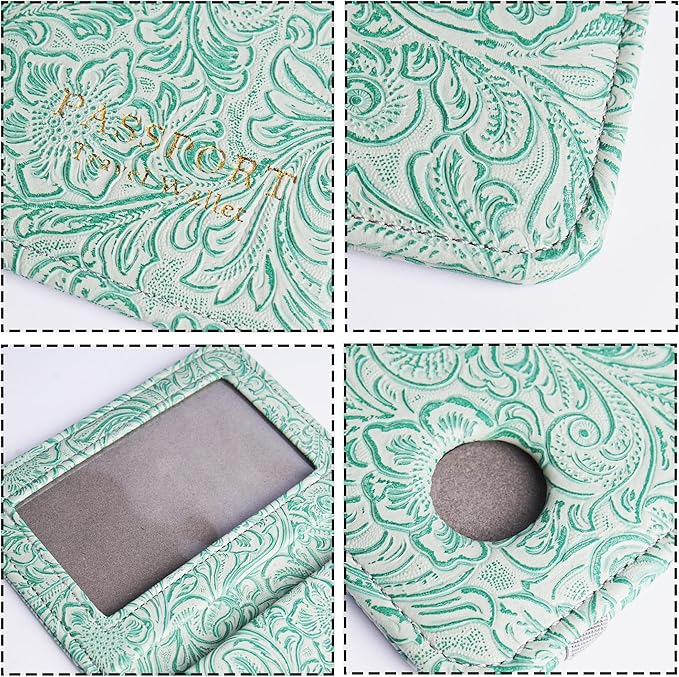 lizimandu Passport Holder with Airtag Slot, Airtag Passport Wallet for Men Women, Slim Leather Passport Holder Case Family for Travel Anti-Lost(1-Carved Green2)