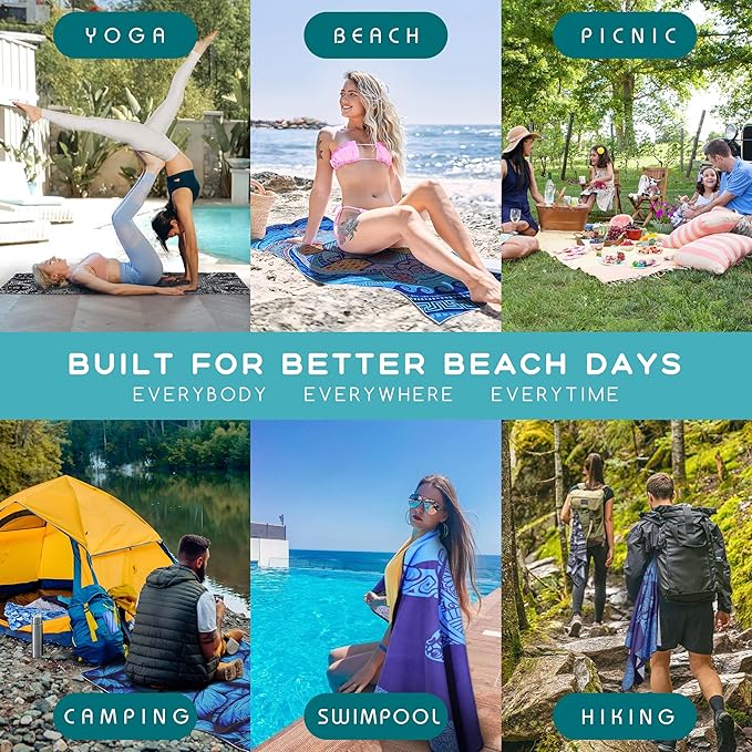 2 Packs Sand Proof Microfiber Beach Towels Adult –Quick Fast Dry Beach Oversized Accessories for Travel Swim Pool Yoga Camping Blanket Essentials Lightweight Must Haves Women Gifts Mandala Galaxy