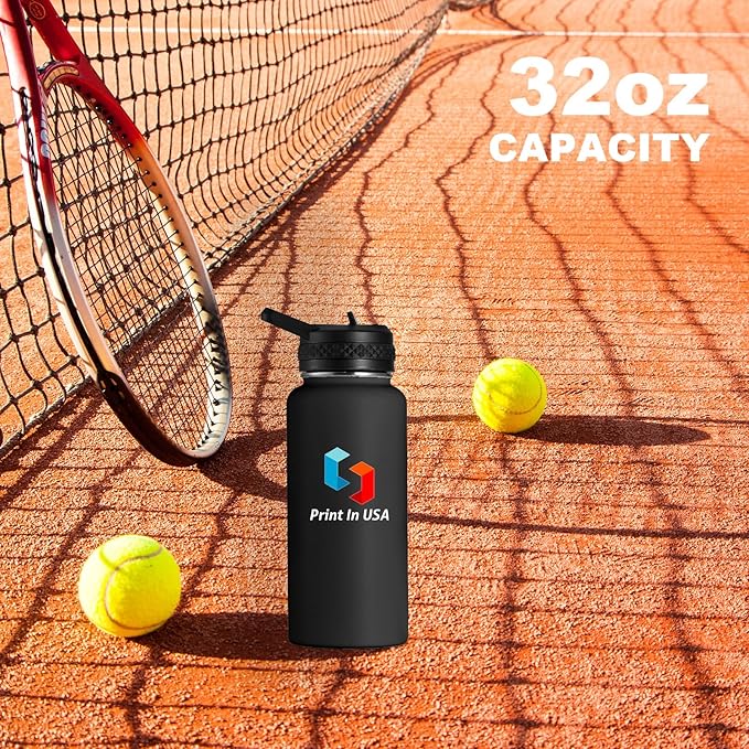 Personalized Custom Print in USA Water Bottle 10Pcs 32oz Stainless Steel Double Wall Coffee Cup with Lid & Straw Insulated Tumbler with Colorful Text Logo Photo